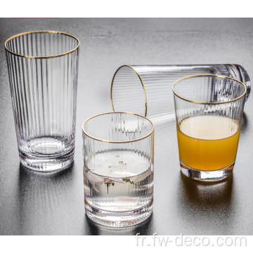 Verres de verres côtelées en verre avec bord doré